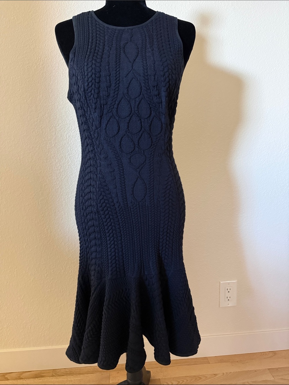 Catherine Malandrino Chantelle Navy Cable-Knit Sleeveless Midi Dress